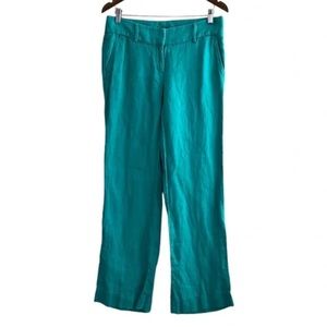 Loft Ann Taylor Marisa 100% Linen Comfy Relaxed Fit Coloured Trousers Pants Teal